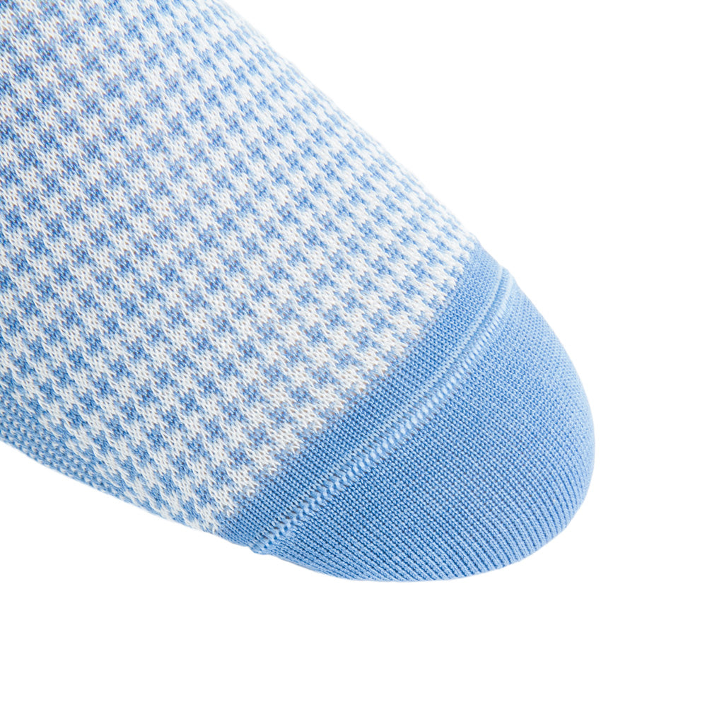 linked-toe azure blue with cream houndstooth