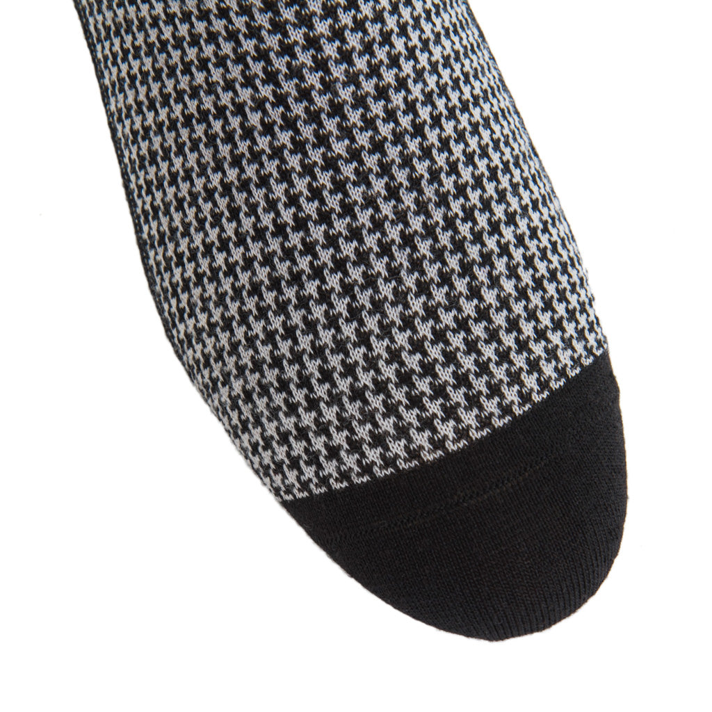 Black and Ash Houndstooth Fine Merino Wool Over-the-Calf Sock