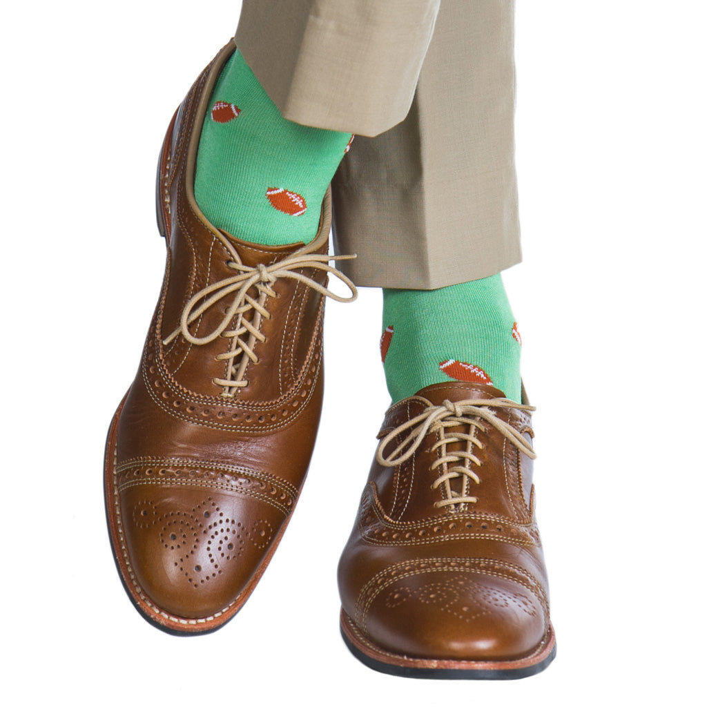 Green with Brown Football Cotton Sock Linked Toe OTC Green with Brown Football Cotton Sock Linked Toe OTC