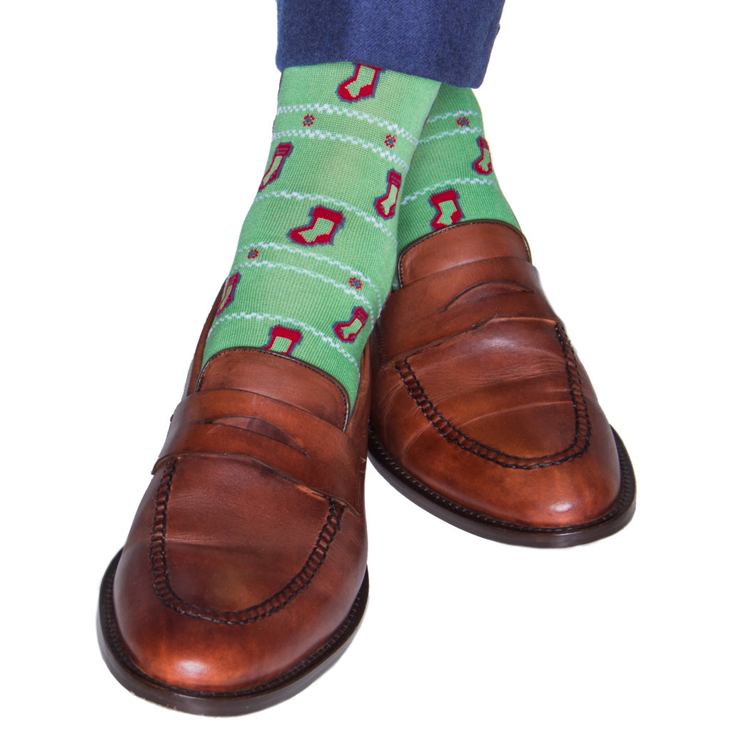 grass green holiday stocking cotton sock