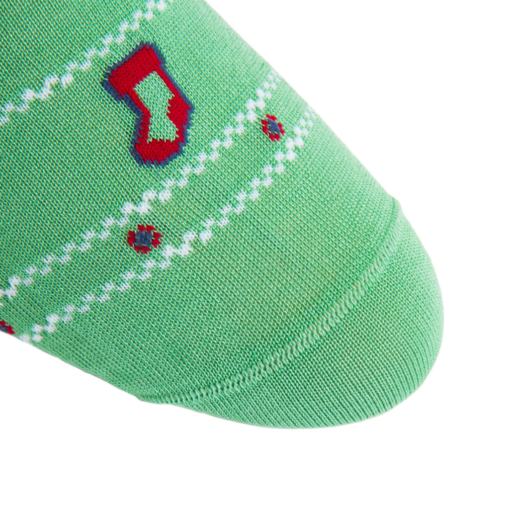 linked-toe grass green holiday stocking cotton sock