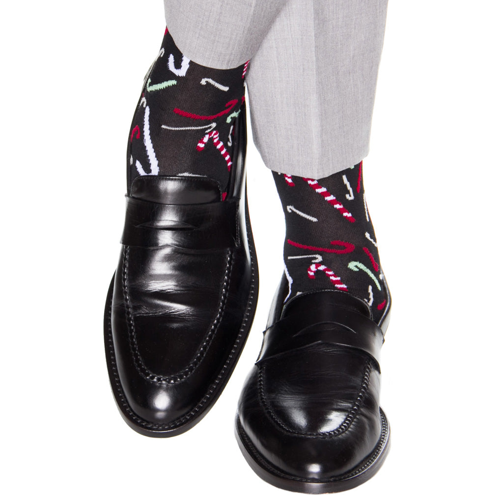 Black Tumbling candy cane cotton sock