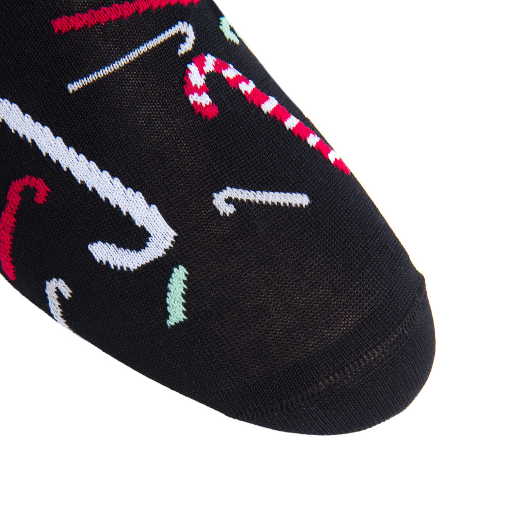 linked-toe Black Tumbling candy cane cotton sock