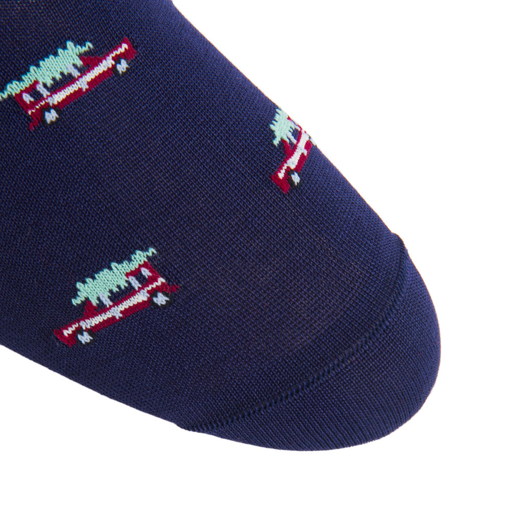 linked-toe classic navy/red woody with tree cotton sock