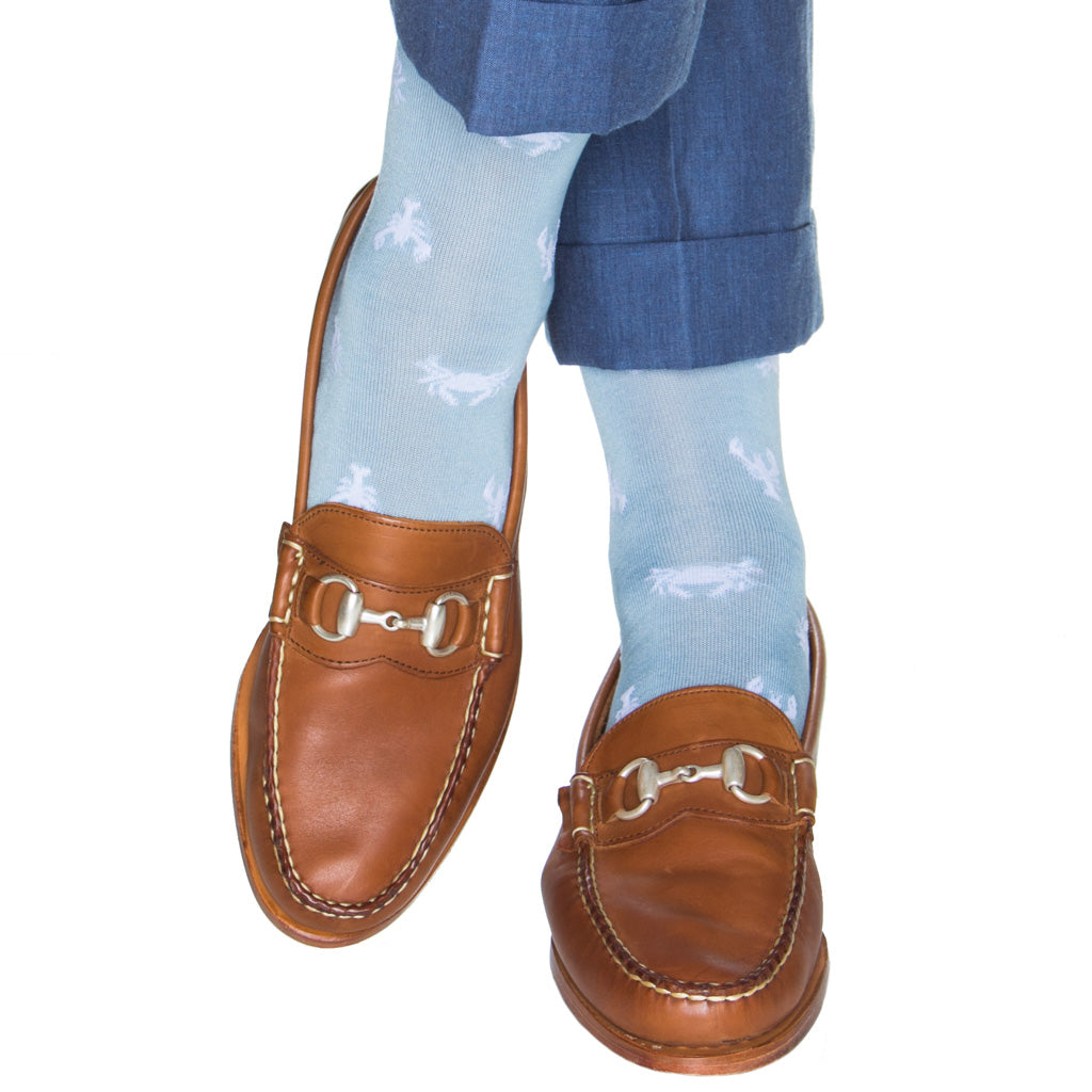Sky Blue with White Lobster and Crab Cotton Sock