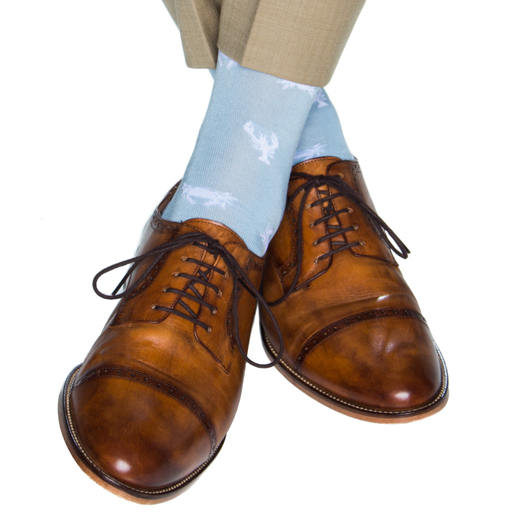 Sky Blue with White Lobster and Crab Cotton Sock