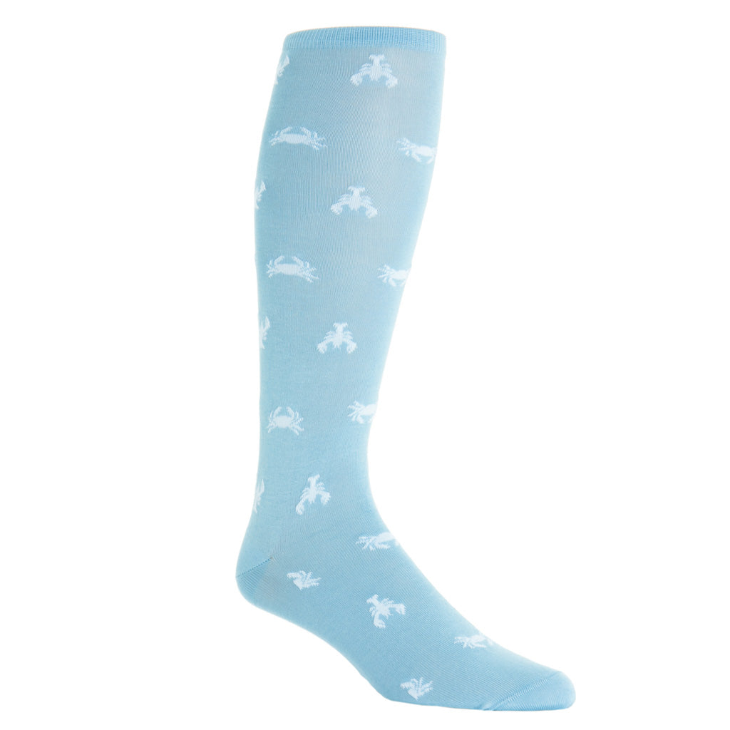 over-the-calf Sky blue with White lobster and crab sock