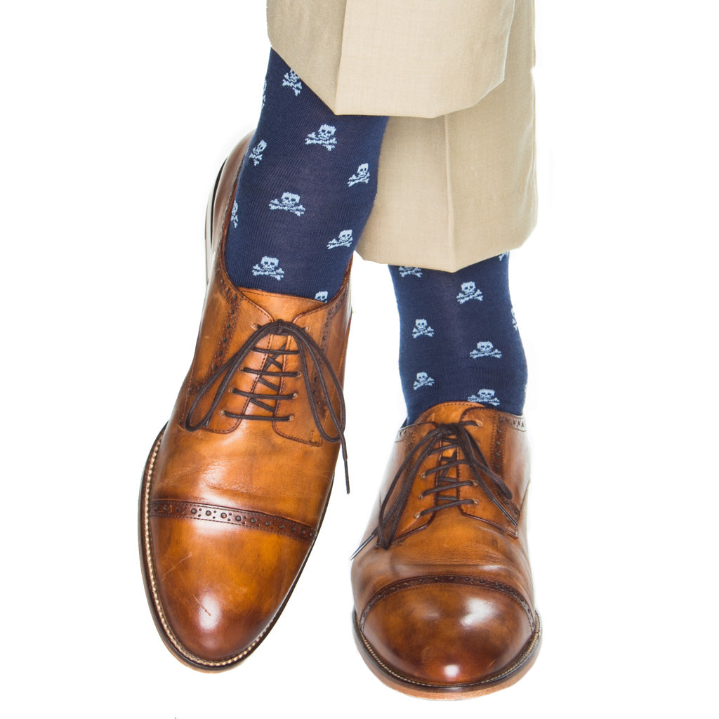 over-the-calf navy with sky blue skull