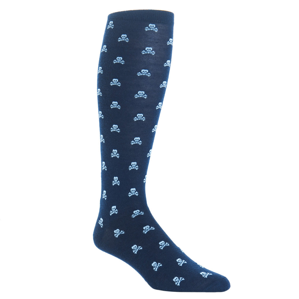 over-the-calf navy with sky blue skull wool