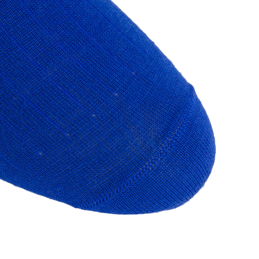 Cobalt Blue Solid Ribbed Fine Merino Wool Mid-Calf Sock
