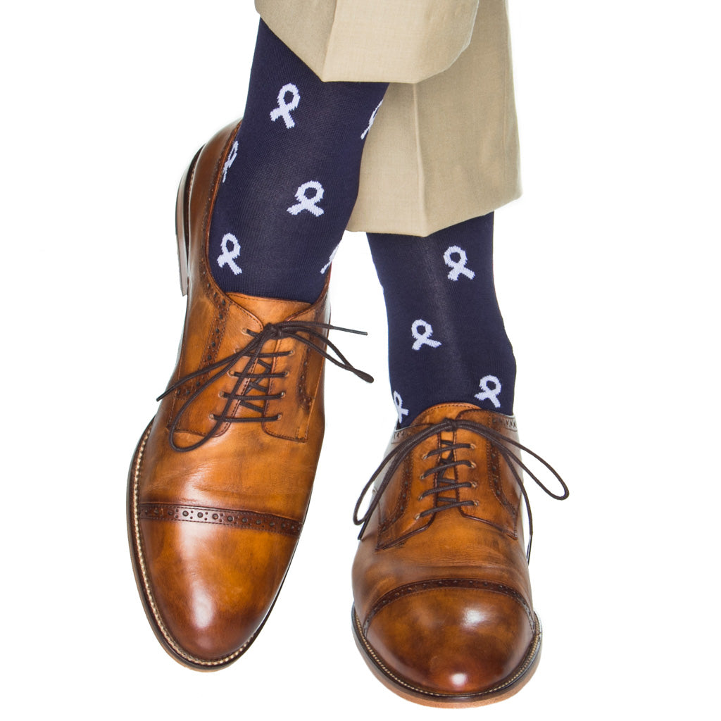 over-the-calf navy with white lung cancer sock cottton