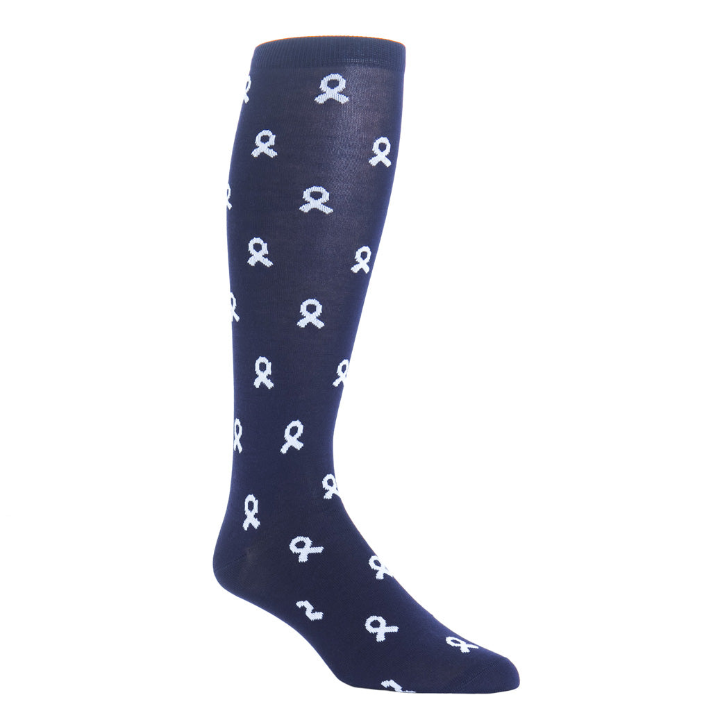 over-the-calf navy with white lung cancer sock cottton