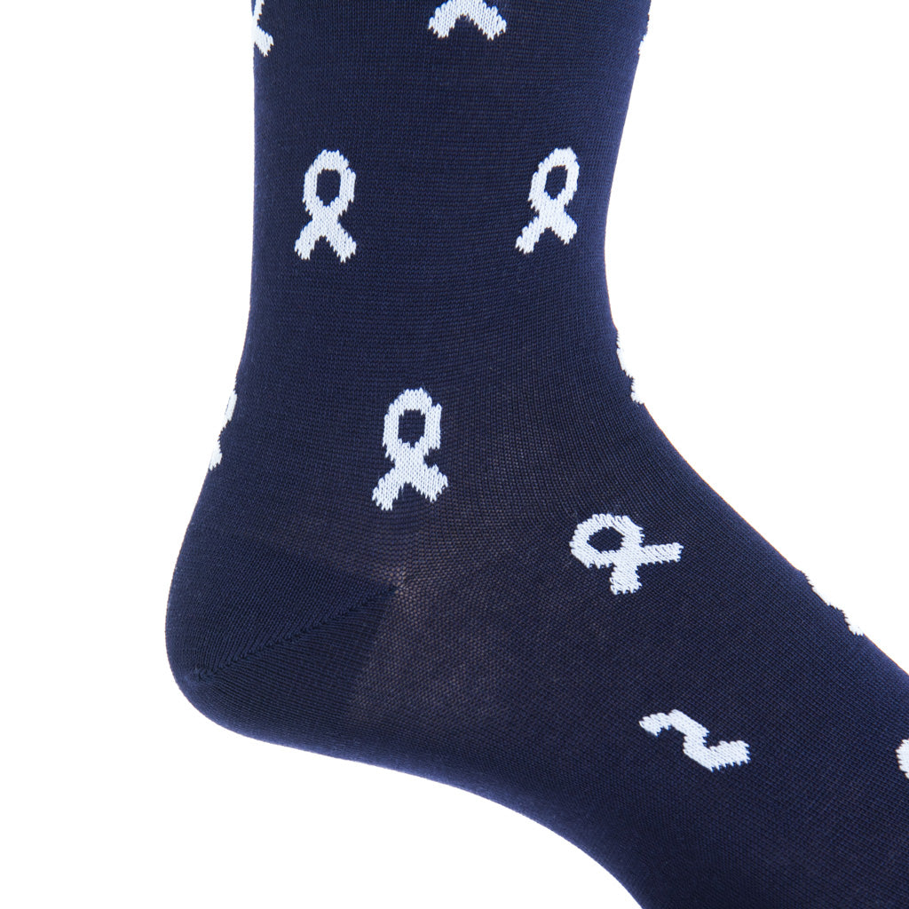 mid-calf navy with white lung cancer bows cotton
