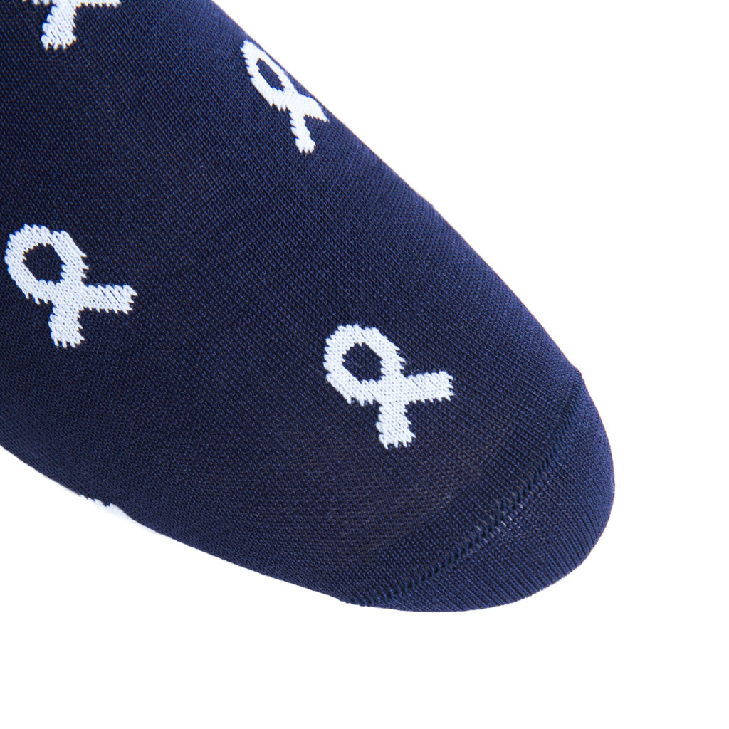 linked-toe navy with white lung cancer bows cotton