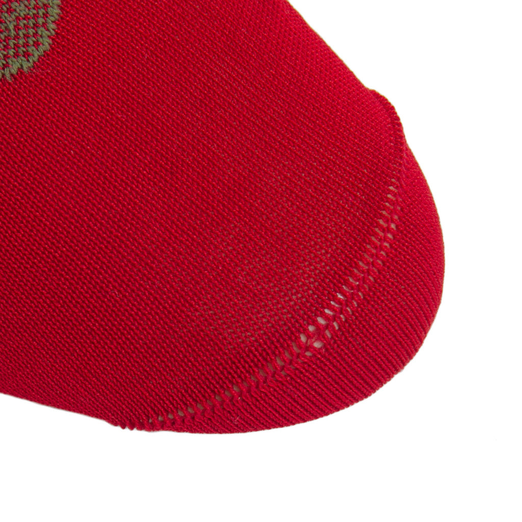 Red with Pine Green Medallion Cotton Mid-Calf Sock