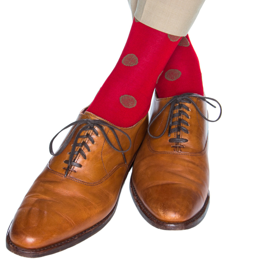 Red with Pine Green Medallion Cotton Over-the-Calf Sock
