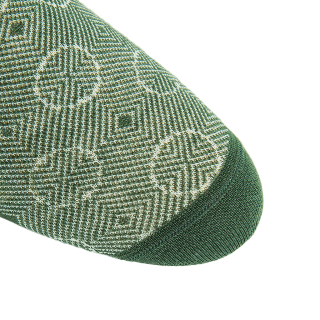 linked-toe pine green/cream optic circles wool