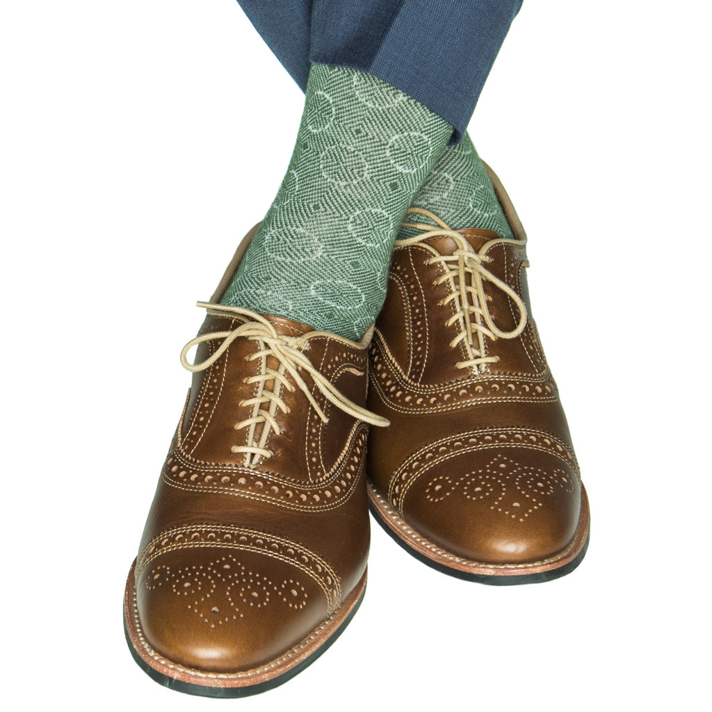 Mid-Calf-Pine-Green-cream optic circles wool