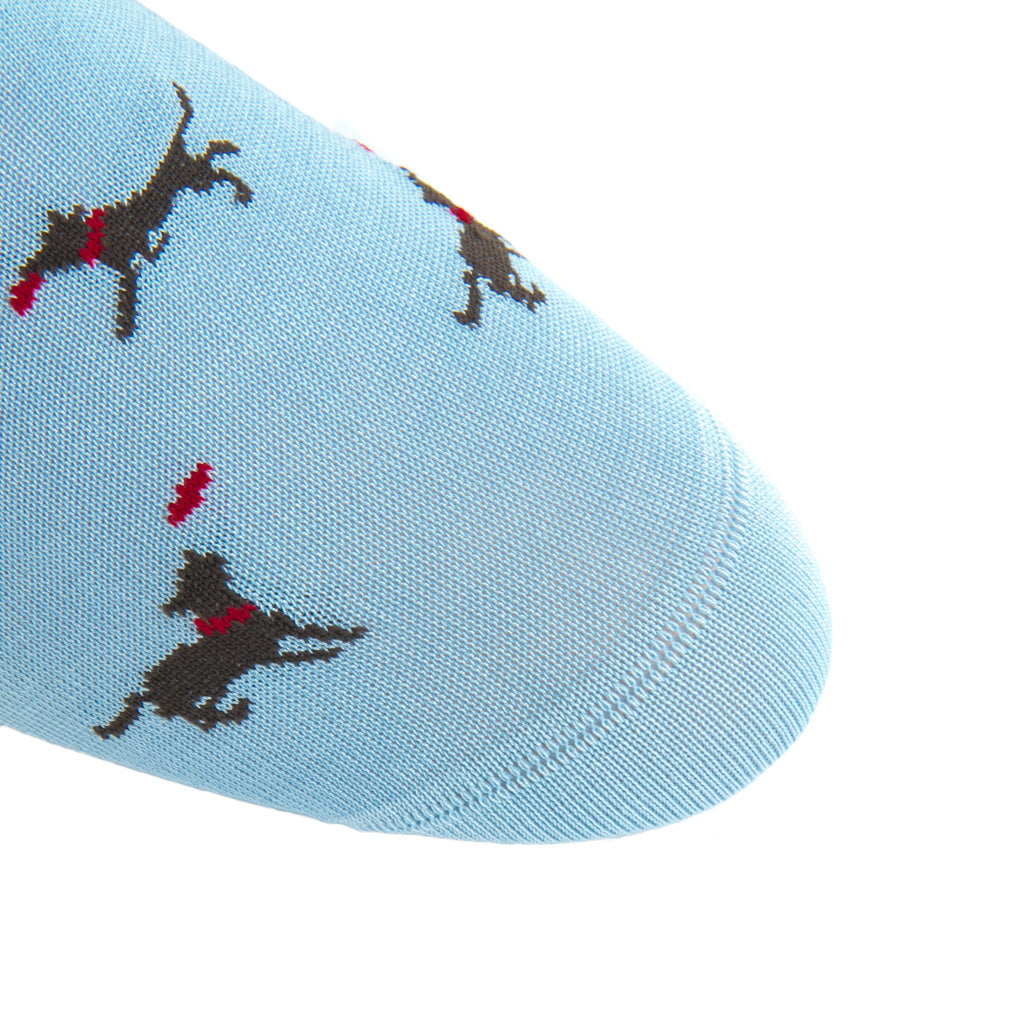 linked-toe sky blue/brown/red dog with frisbee cotton sock