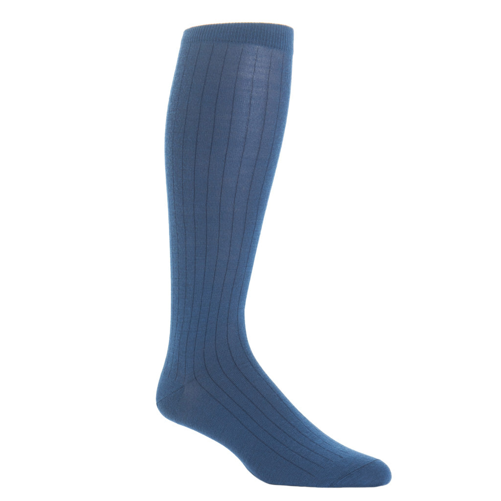 over-the-calf bay blue ribbed wool sock