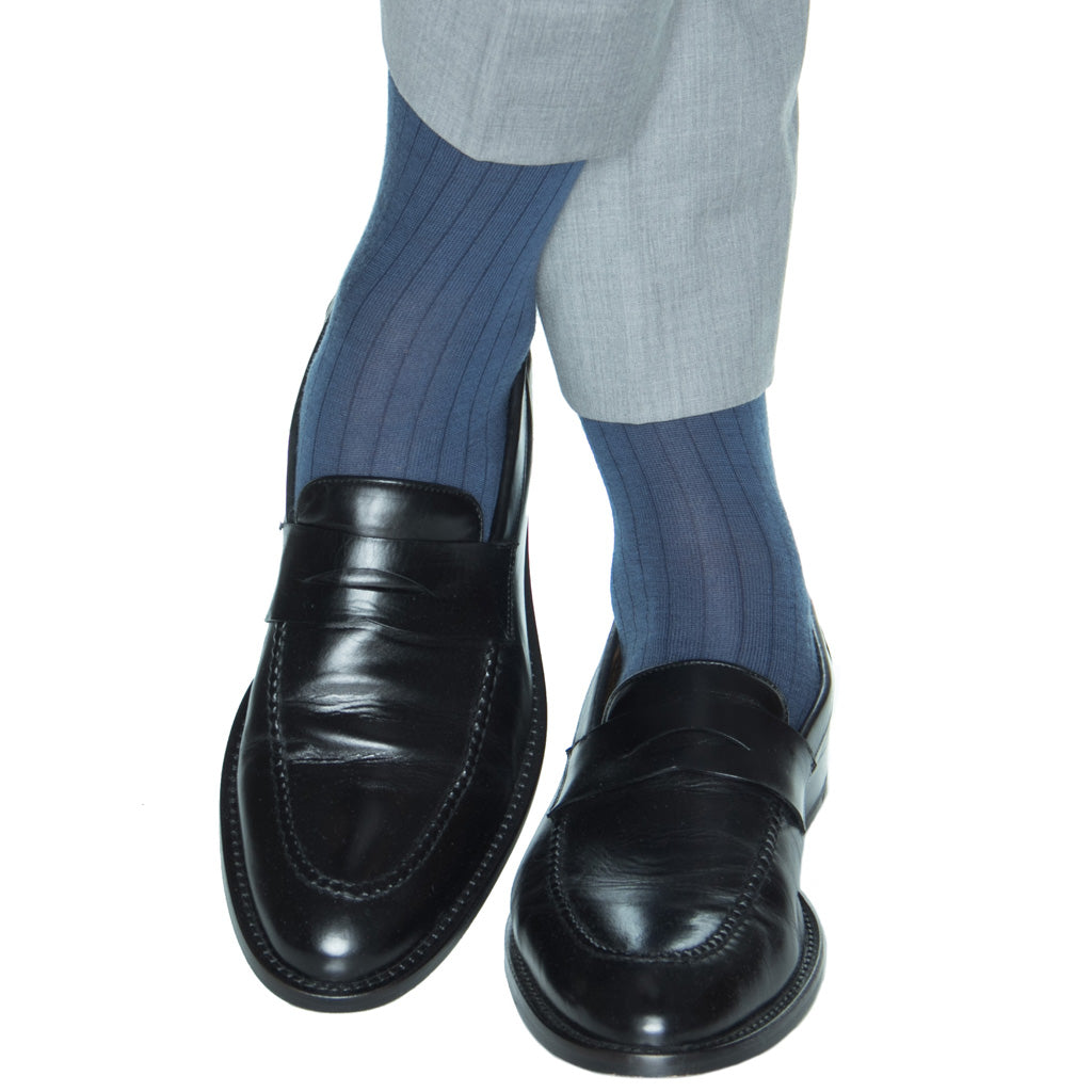 bay blue ribbed wool sock