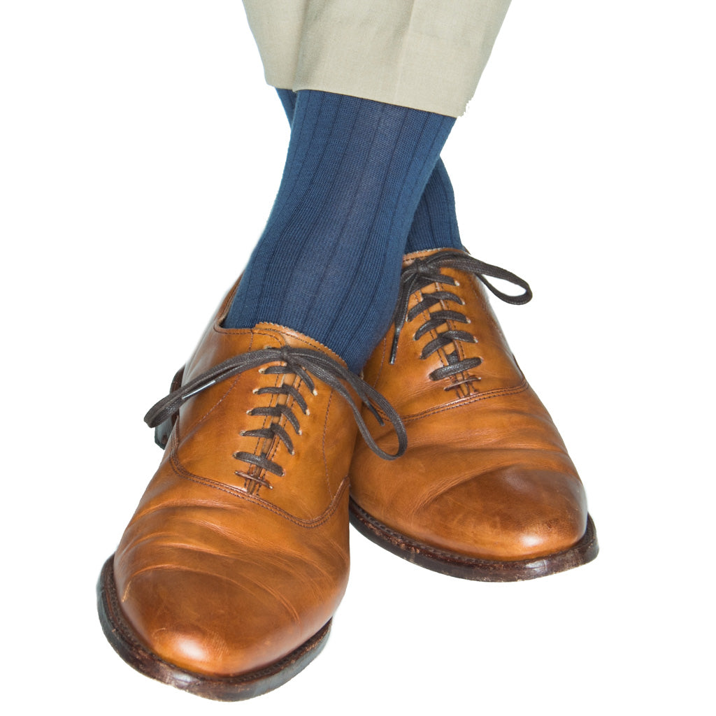 bay blue ribbed wool sock