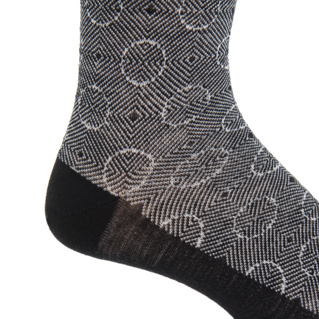 black with cream optic circles wool sock