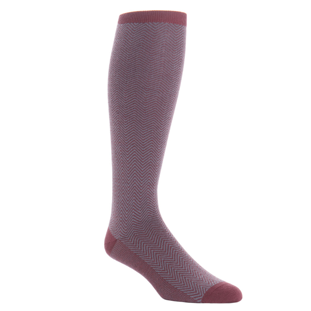 over-the-calf Burgundy and Mercury Gray Chevron Wool Sock