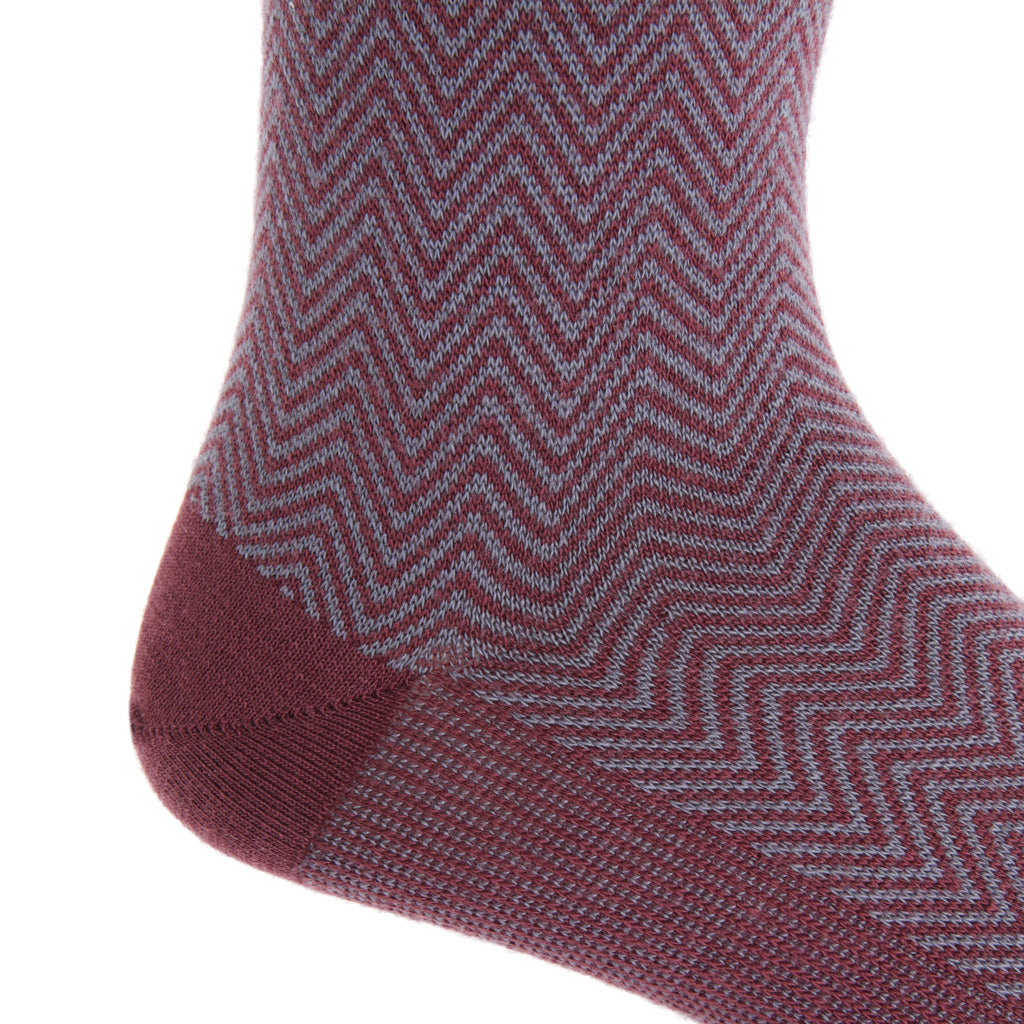 mid-calf Burgundy and Mercury Gray Chevron Wool Sock