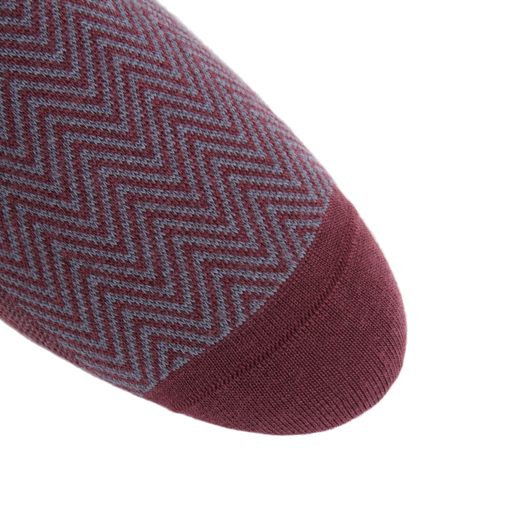 linked-toe Burgundy and Mercury Gray Chevron Wool Sock