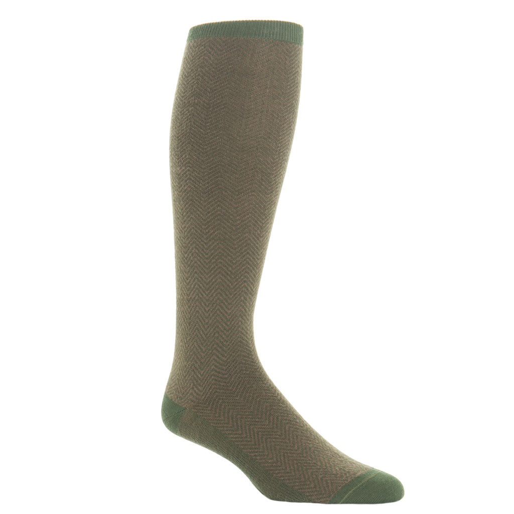 over-the-calf Pine Green and Brown Chevron wool sock