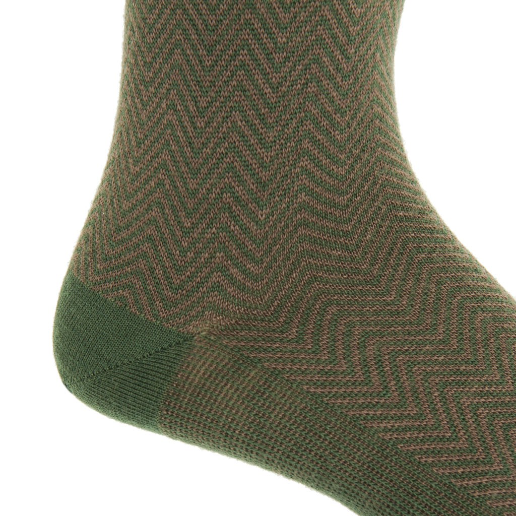 mid-calf Pine Green and Brown Chevron wool sock