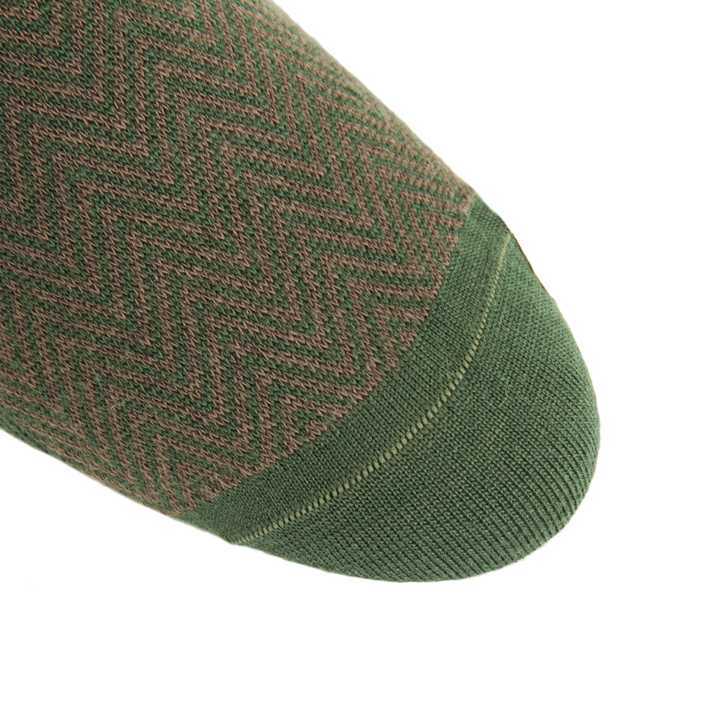 linked-toe Pine Green and Brown Chevron wool sock