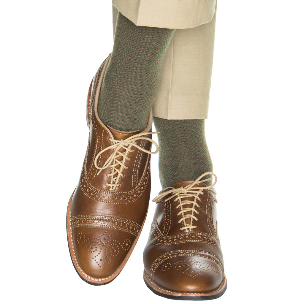Pine Green and Brown Chevron wool sock
