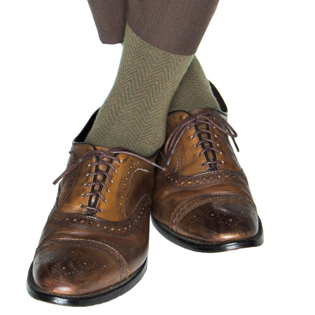 Pine Green and Brown Chevron wool sock