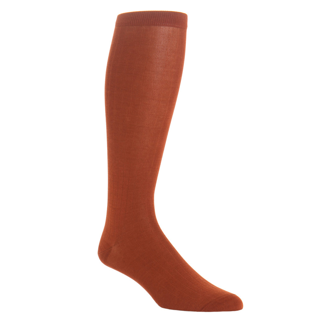 over-the-calf Whiskey Brown Ribbed Cotton Sock