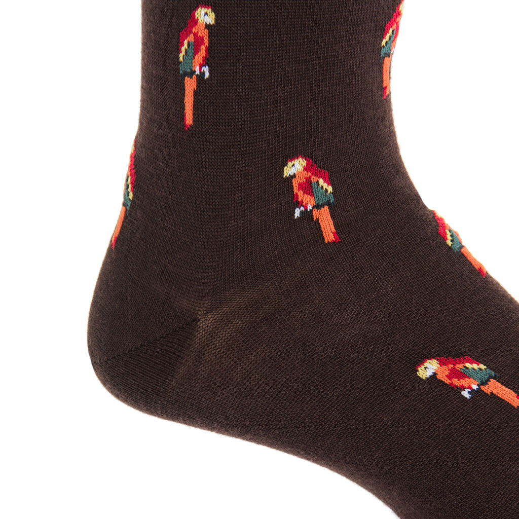 mid-calf coffee brown/orange/red/yolk parrot wool sock