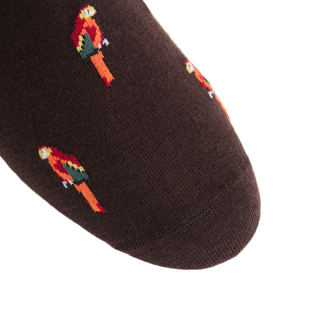 linked-toe coffee brown/orange/red/yolk parrot wool sock