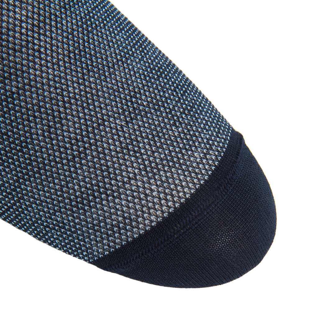 Classic Navy and Sky Blue Nailhead Cotton Over-the-Calf Sock