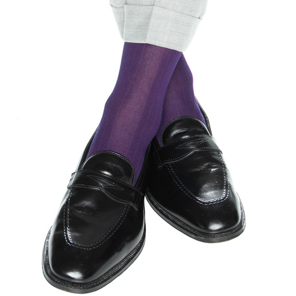 Royal Purple Solid Ribbed Cotton Mid-Calf Sock