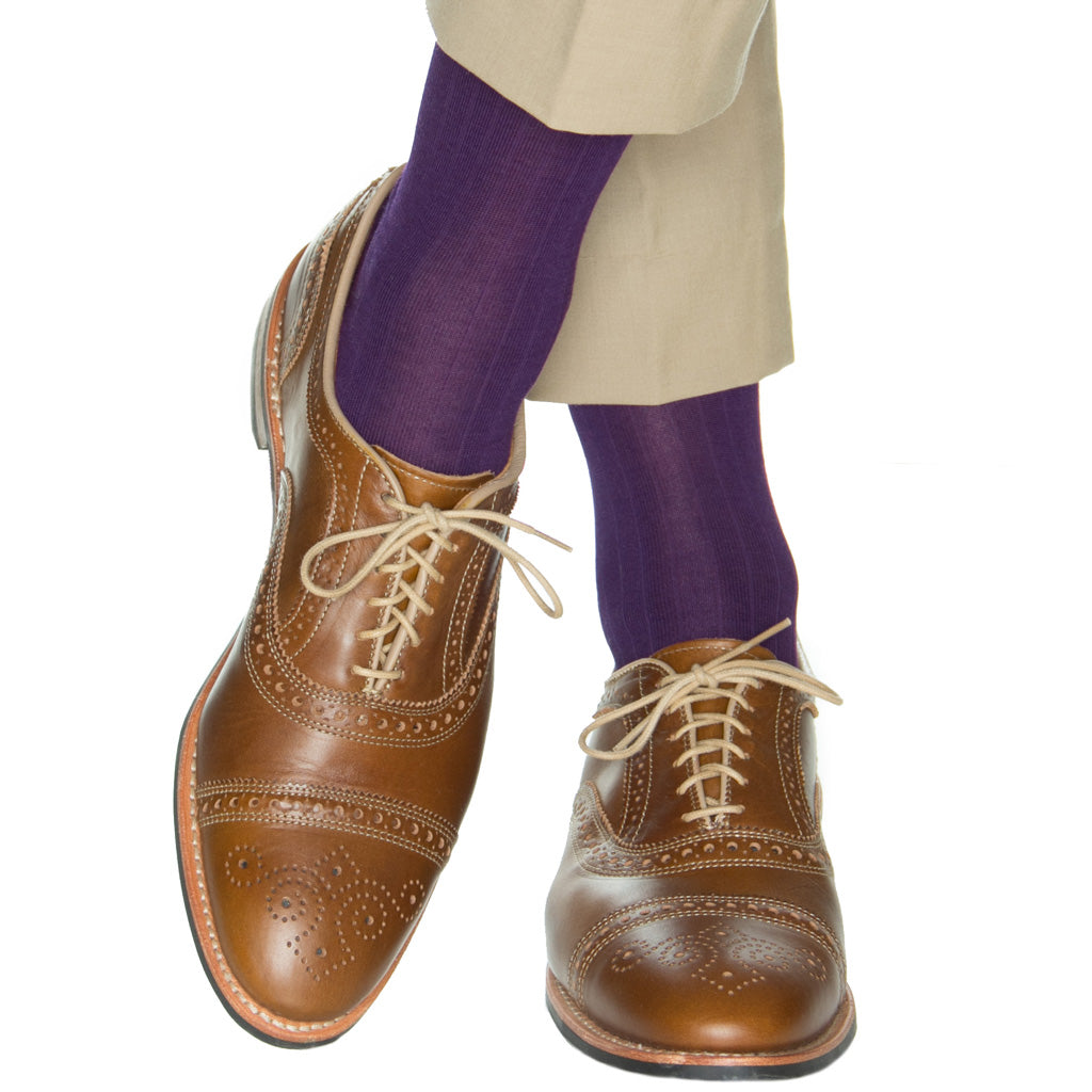 Royal Purple Solid Ribbed Cotton Mid-Calf Sock