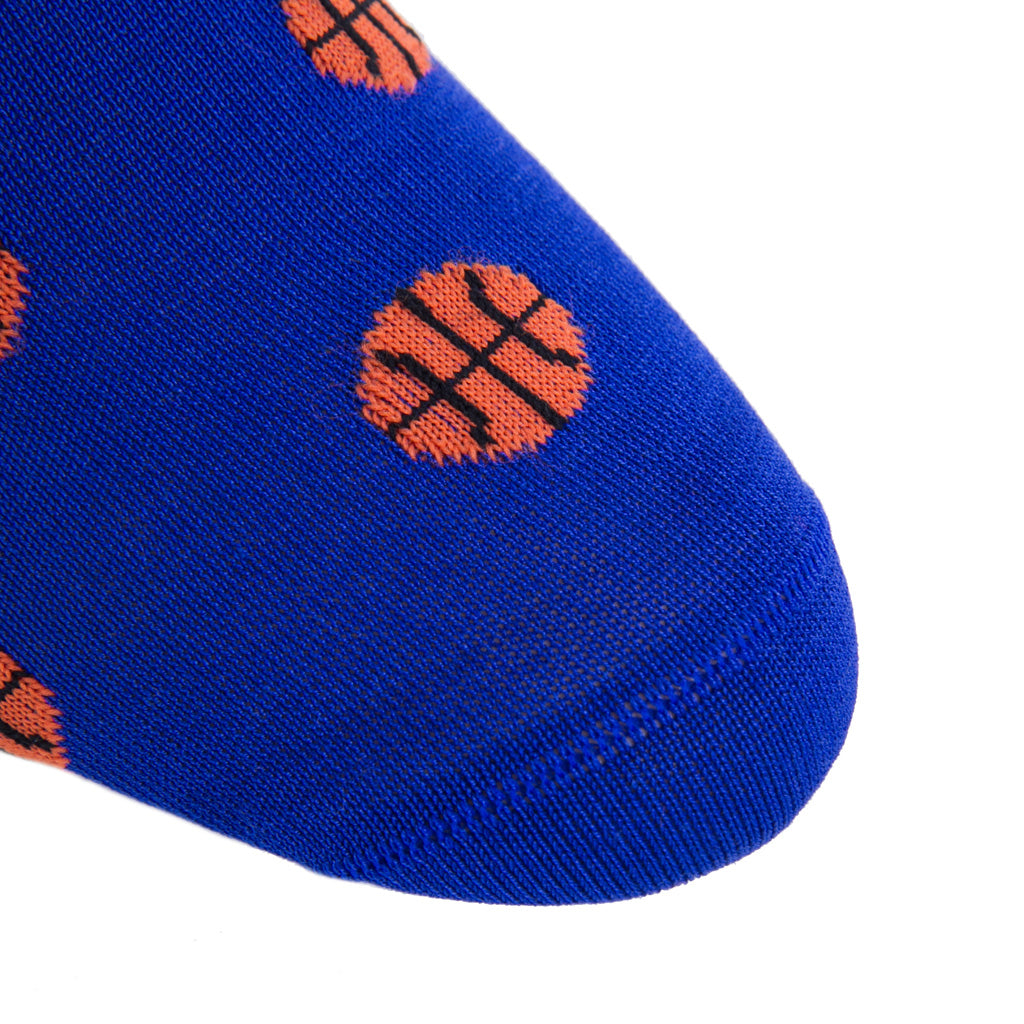 Clematis Blue with Tigerlily Orange Basketball Cotton Over-the-Calf Sock