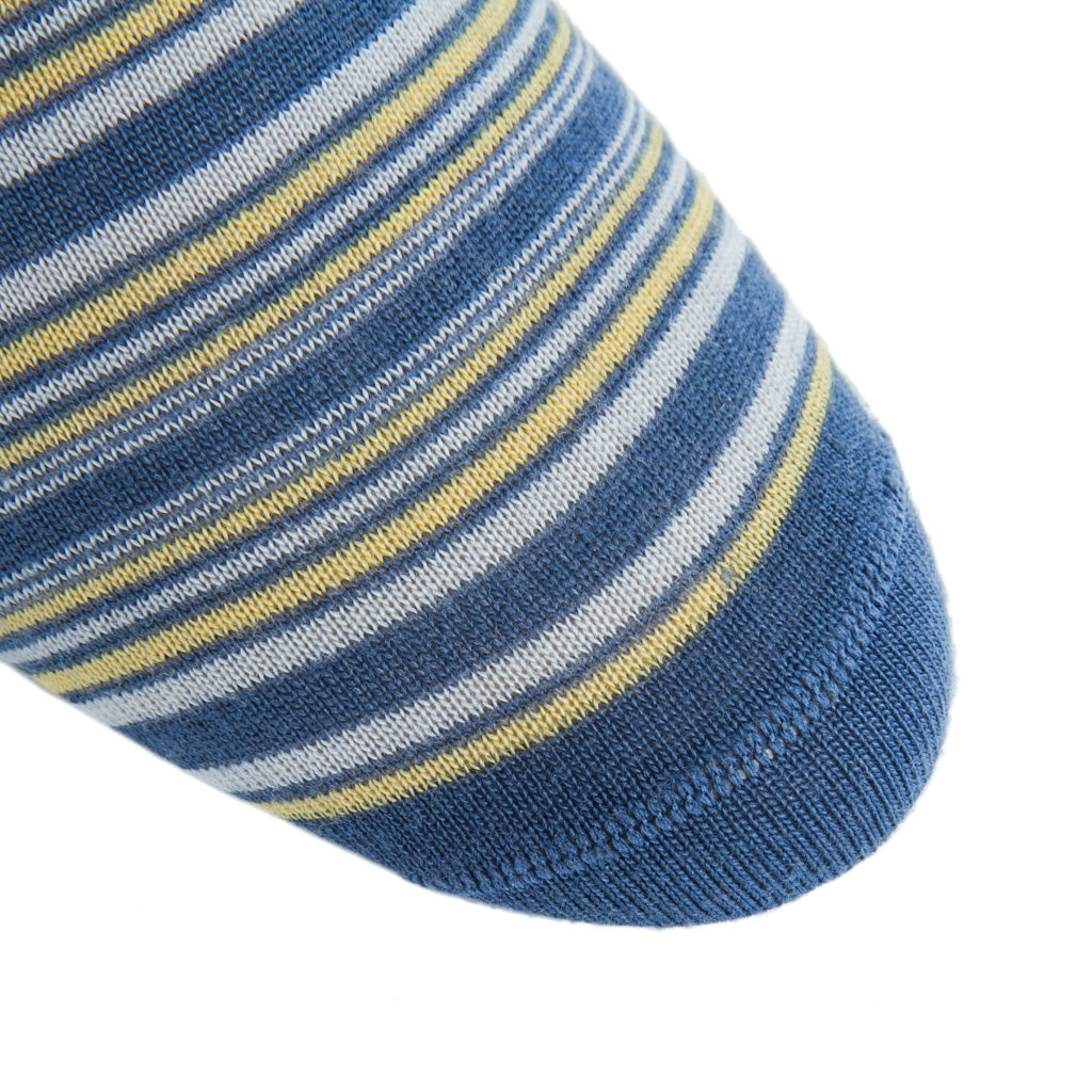 Bay Blue, Saffron, and Ash Mini Variegated Stripe Fine Merino Wool Mid-Calf Sock