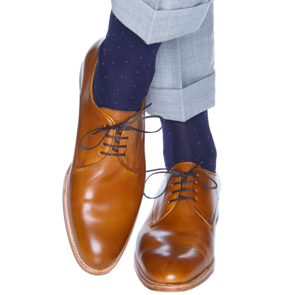 Classic Navy with Gold Pin Dot Cotton Sock Linked Toe OTC Classic Navy with Gold Pin Dot Cotton Sock Linked Toe OTC