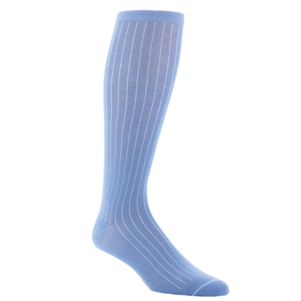 Azure Blue Solid Ribbed Cotton Mid-Calf Sock