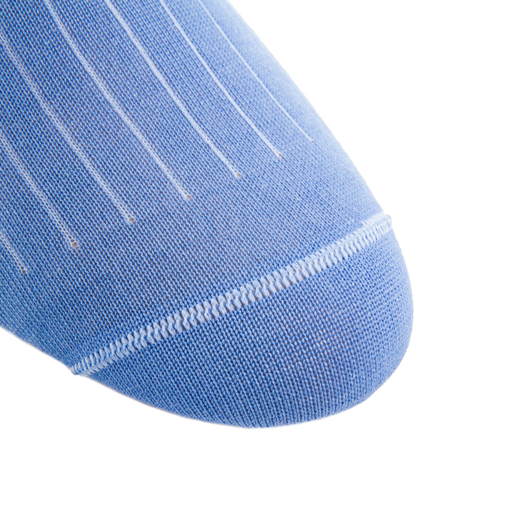 Azure Blue Solid Ribbed Cotton Over-the-Calf Sock