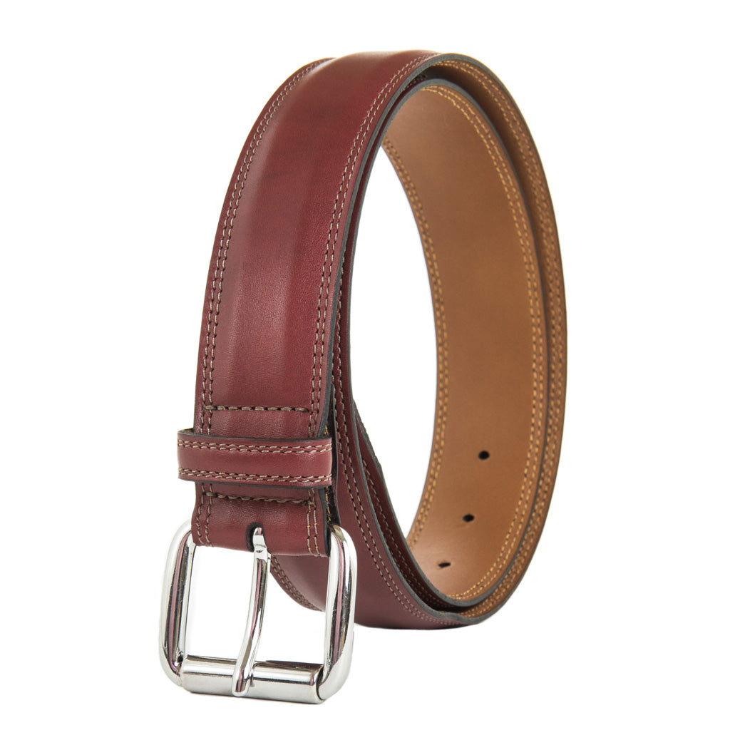 Oxblood Italian Leather Belt With Nickel Roller Buckle