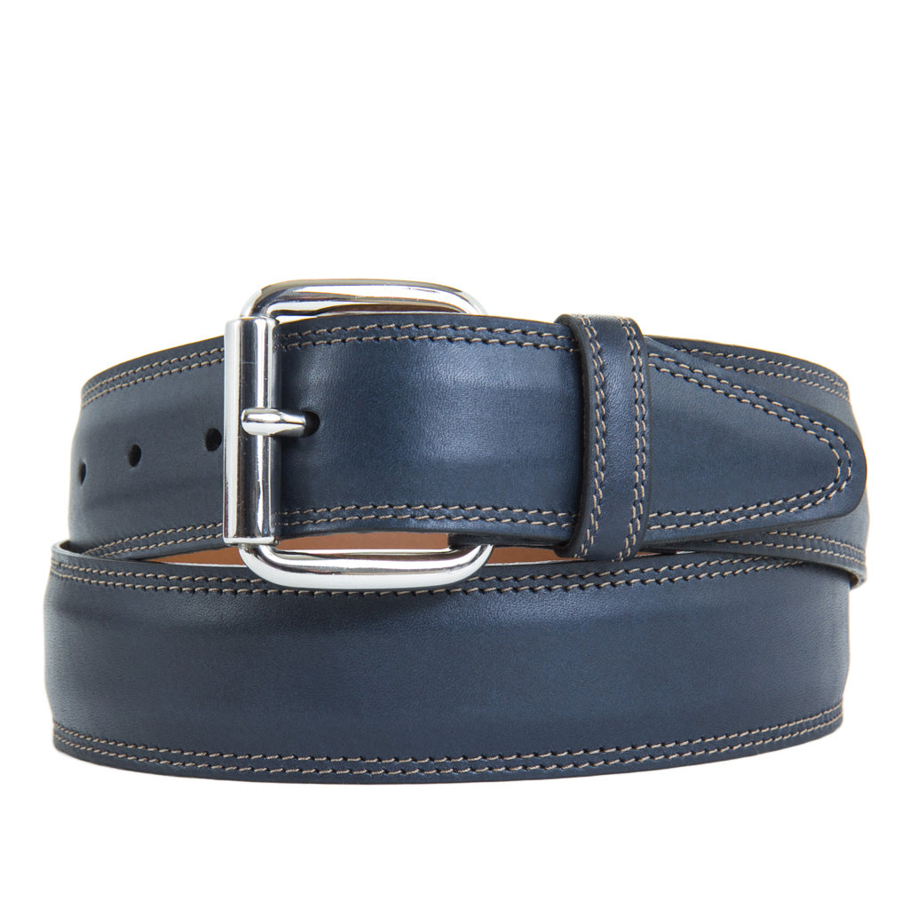 Navy Italian Leather Belt With Nickel Roller Buckle – Dapper Classics®