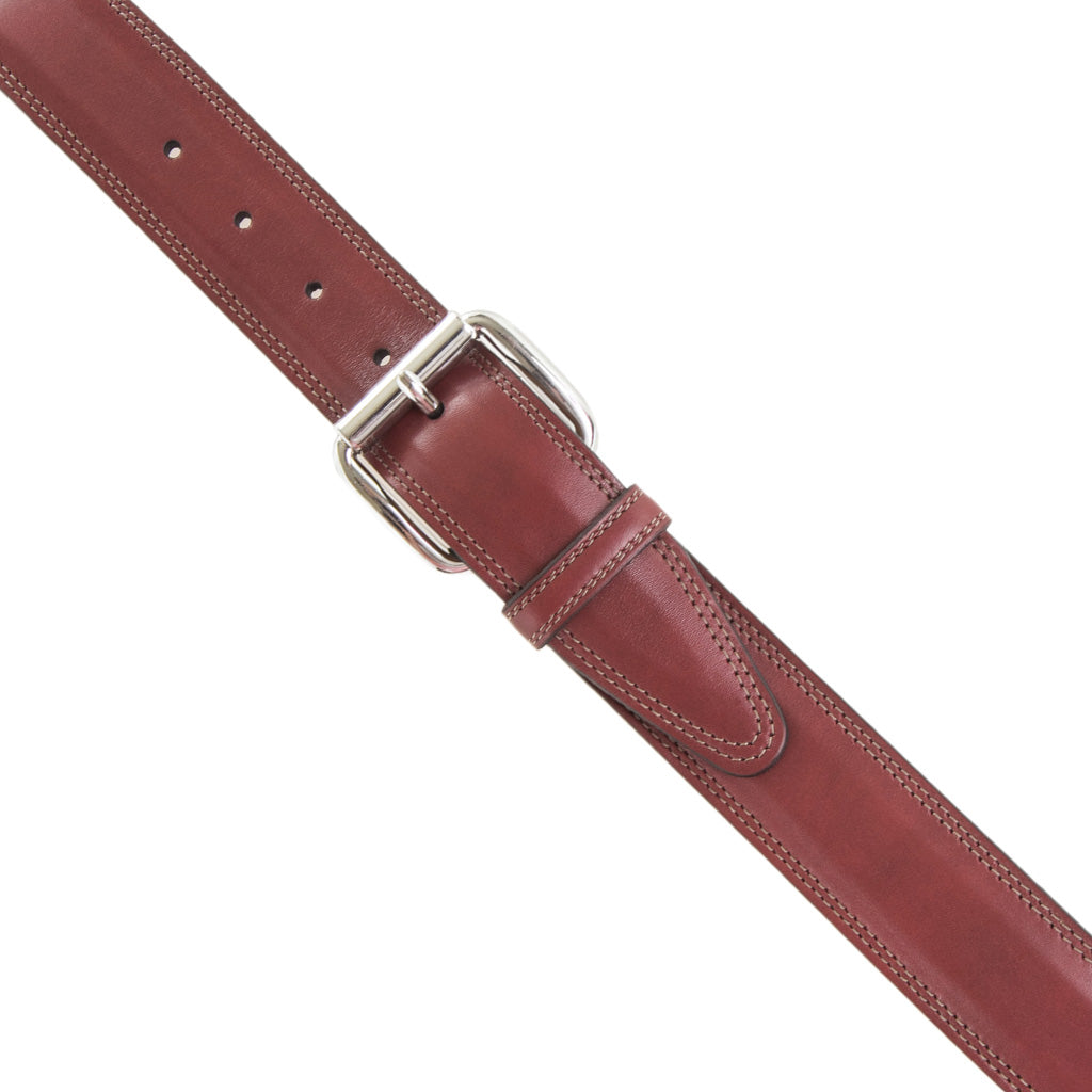 Oxblood Italian Leather Belt With Nickel Roller Buckle