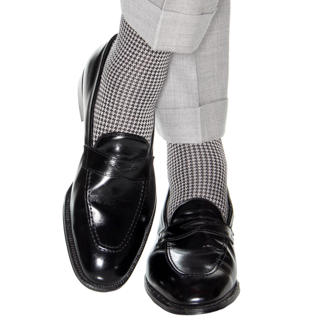 Mens formal dress socks with Black and grey houndstooth pattern 5-9 Mens formal dress socks with Black and grey houndstooth pattern 5-9